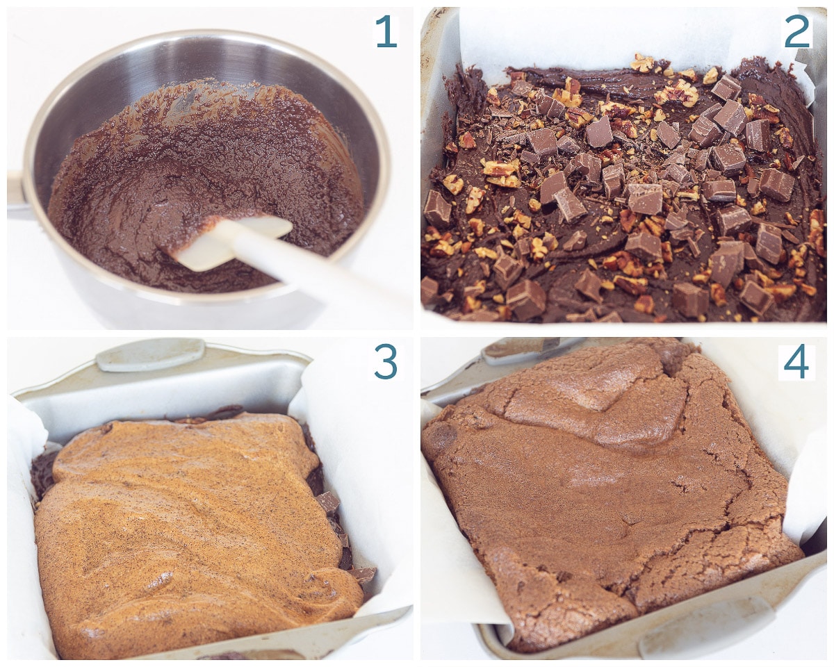 Bereiding in 4 stappen Marshmallow brownies met pecannoten