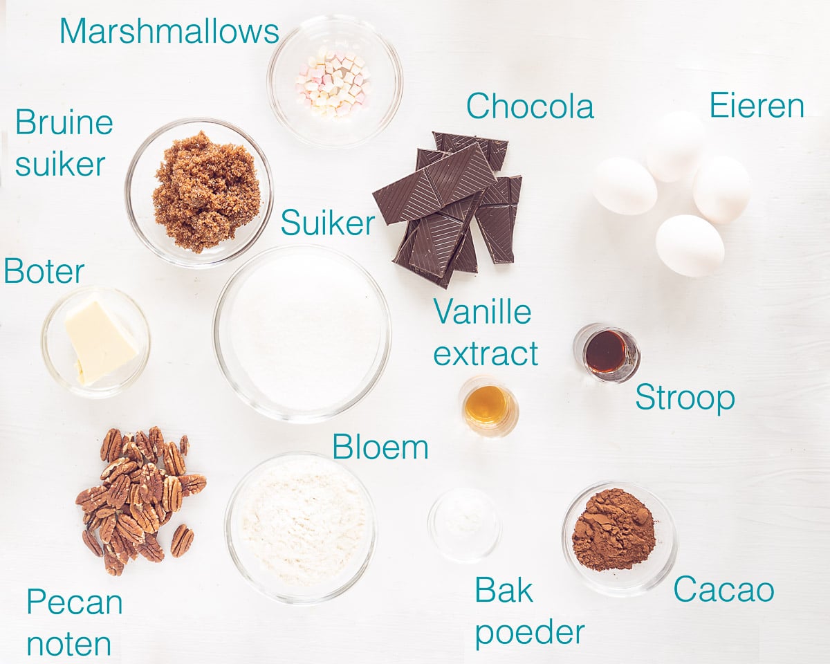 Ingrediënten Marshmallow Brownies met Pecannoten
