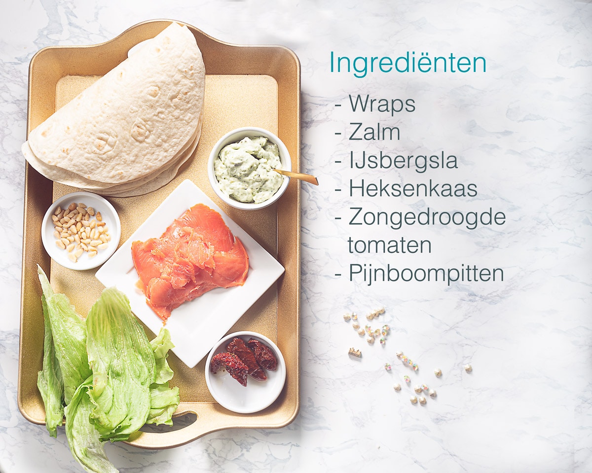 Ingrediënten wraps met zalm en heksenkaas