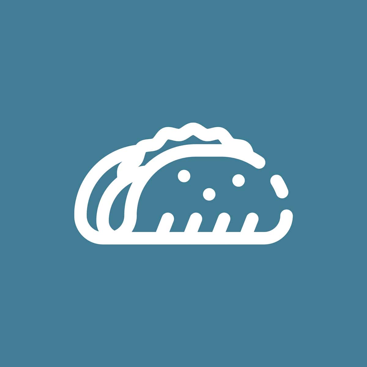 Een tekening van een gevulde taco op een blauwe ondergrond