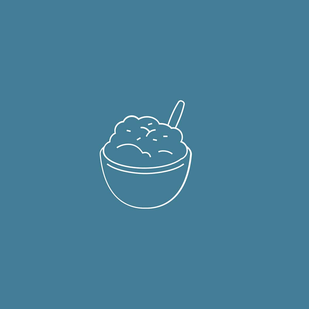 Tekening van Een recept van een gevulde kom op een blauwe achtergrond