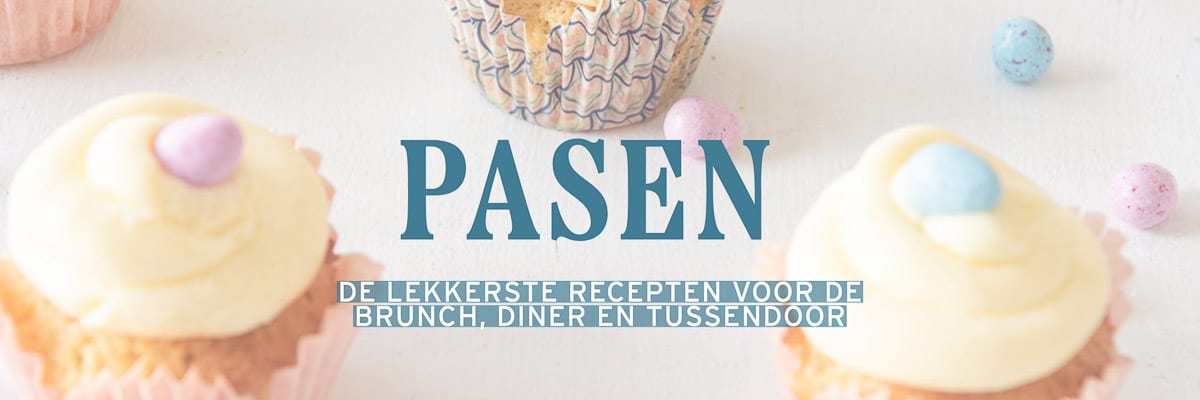 meerdere paas cupcakes op een witte achtergrond met een tekst overlay