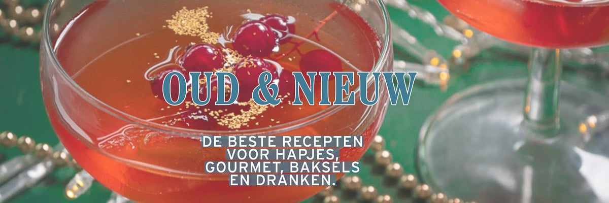 Een deel van een cocktail op een groene achtergrond. Een tekstoverlay beschrijft de pagina