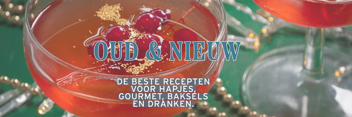 Een deel van een cocktail op een groene achtergrond. Een tekstoverlay beschrijft de pagina