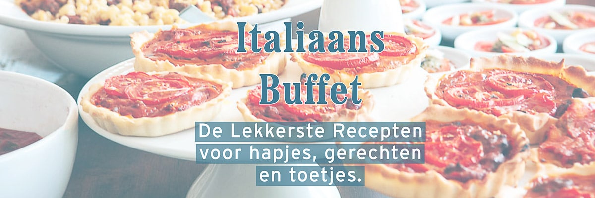 Een deel van een Italiaans buffet met tekstbeschrijiving