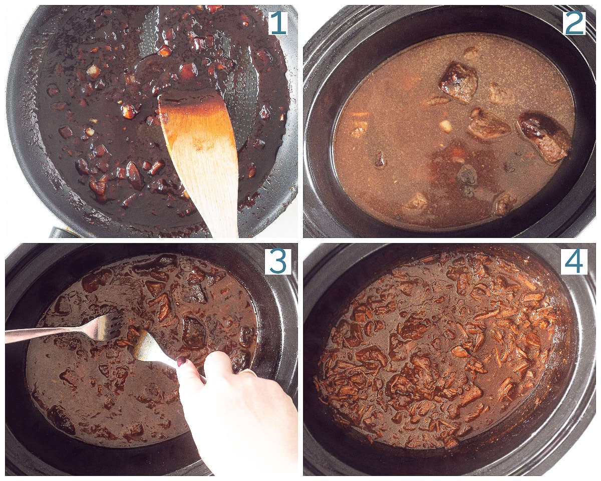 4 picture preparation collage Slow Cooker Asian Beef