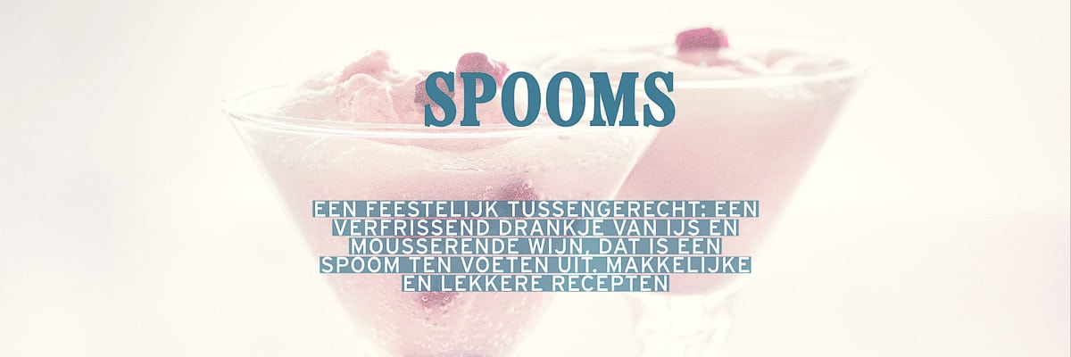 Een deel van een spoom met cranberries. Een tekstbeschrijving: een feestelijk tussengerecht: een verfrissend drankje van ijs en mousserende wijn. Dat is een spoom ten voeten uit. Makkelijke en lekkere recepten
