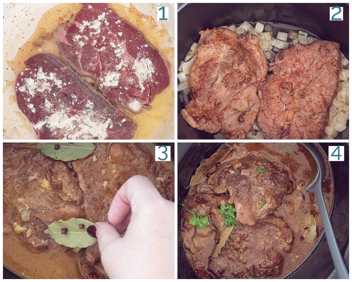 4 collage bereiding Draadjesvlees uit de Slowcooker