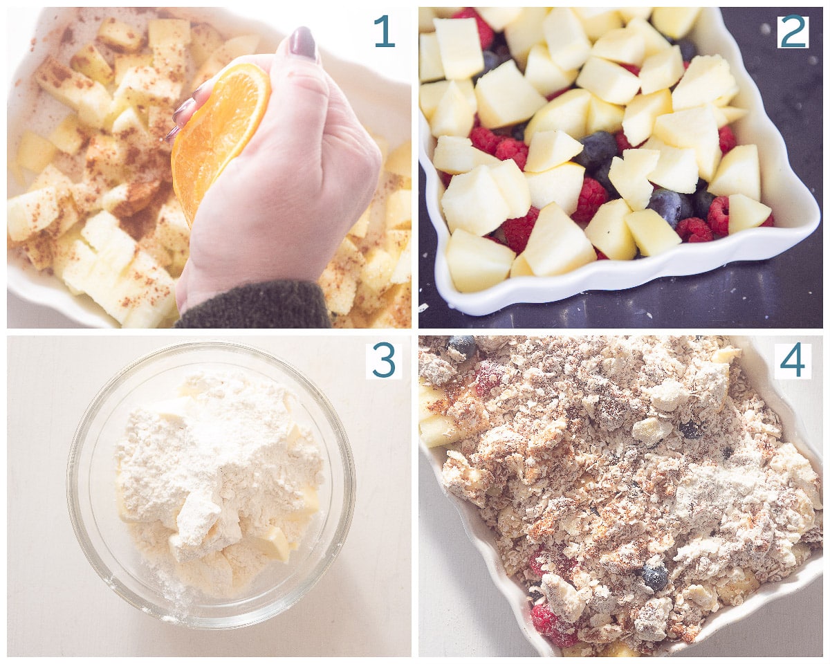 4 stappen collage Appel Frambozen Crumble