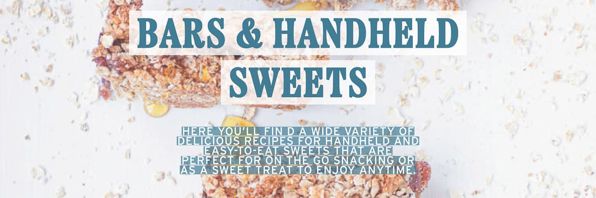 Part of a bar on a white background. Text overlay: bars & Handheld sweets