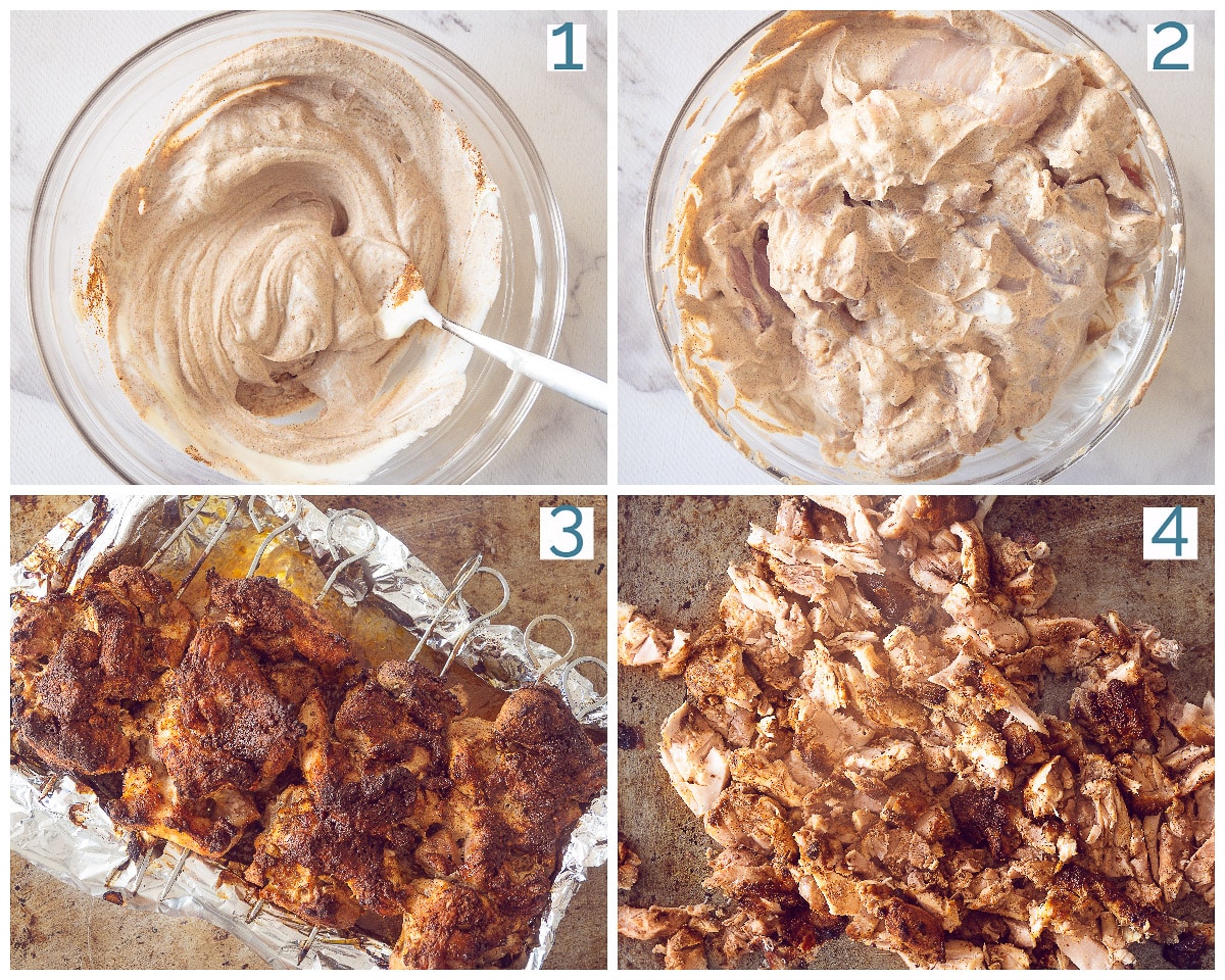 4 collage foto bereidingZelf Döner Kip Kebab Maken