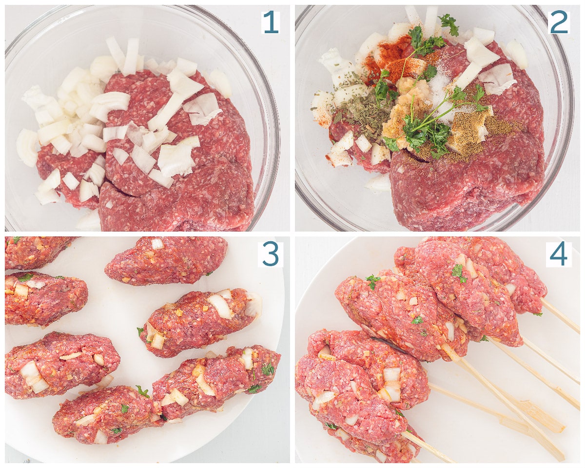 4 collage foto bereiding Zelf Köfte Kebab Maken