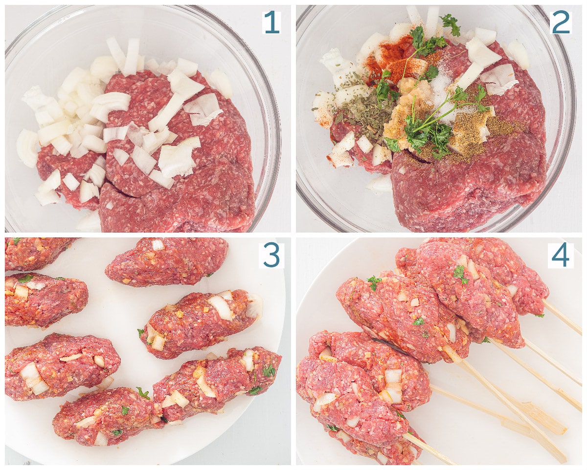 4 collage foto bereiding Zelf Köfte Kebab Maken