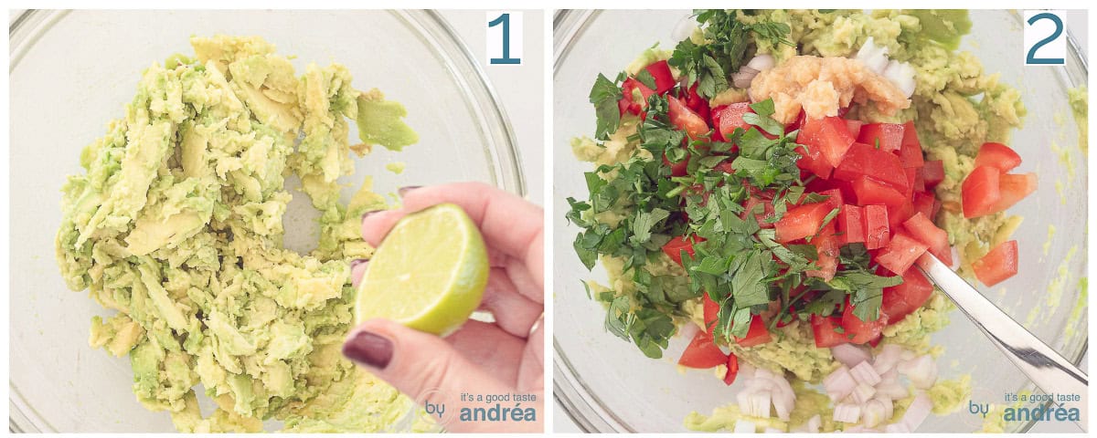 2 foto collage bereiding Zelfgemaakte Guacamole Simpel en Snel Recept