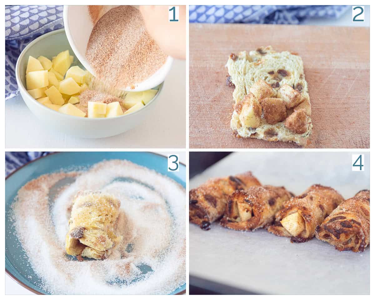 4 collage photo preparation Apple Pie Rolls