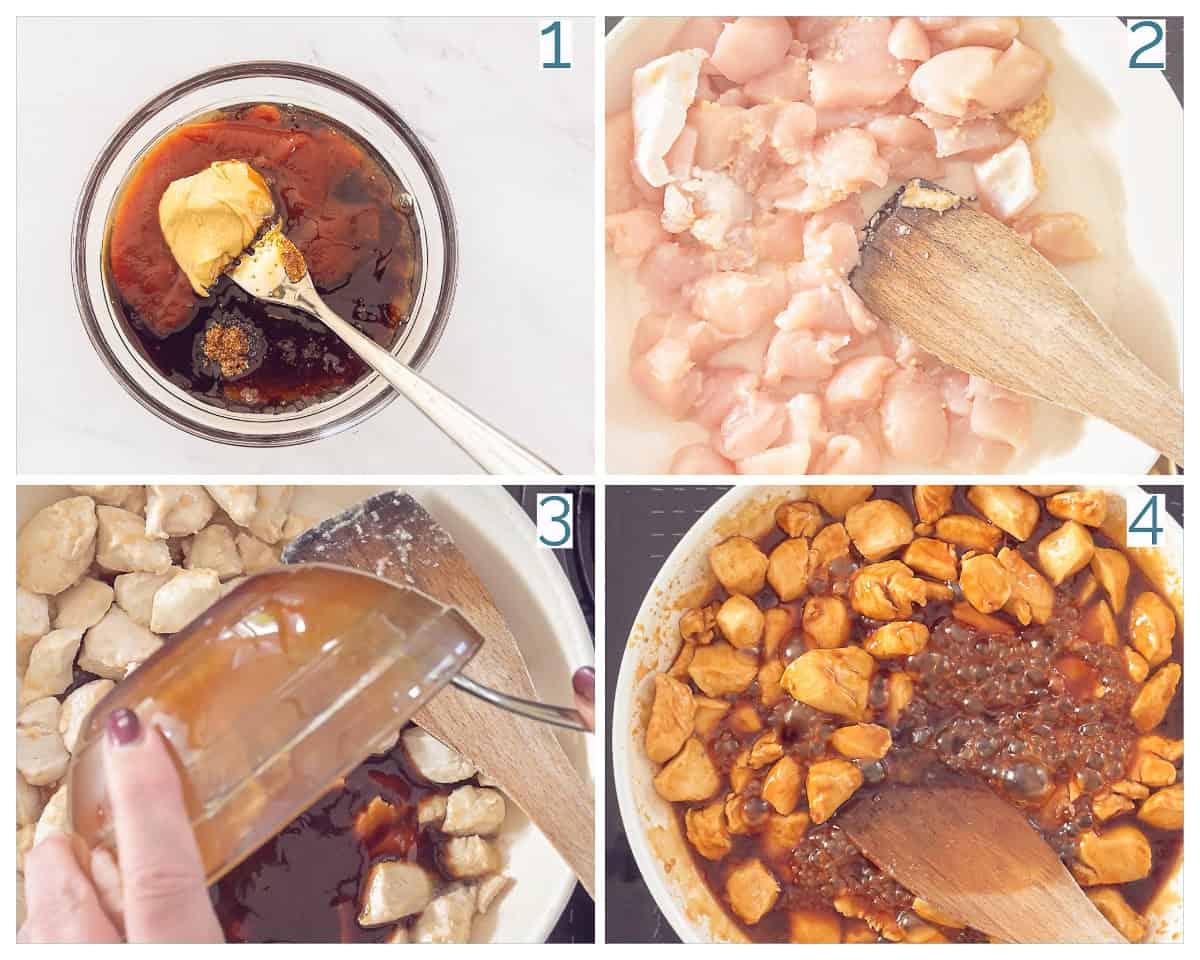 4 collage photo Sticky Chicken in Sweet Ketjap Sauce